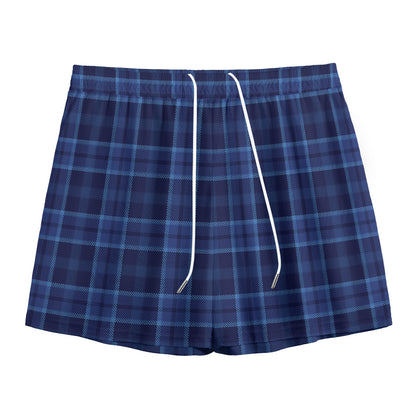 Blue Tartan Pattern Print Mesh Shorts