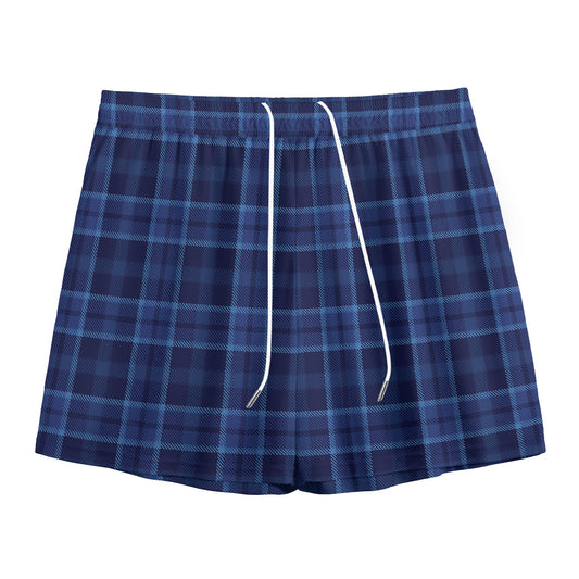 Blue Tartan Pattern Print Mesh Shorts