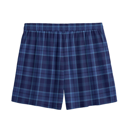 Blue Tartan Pattern Print Mesh Shorts