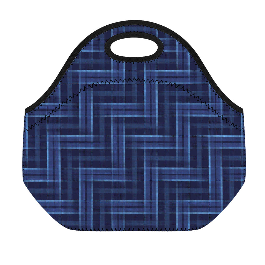 Blue Tartan Pattern Print Neoprene Lunch Bag