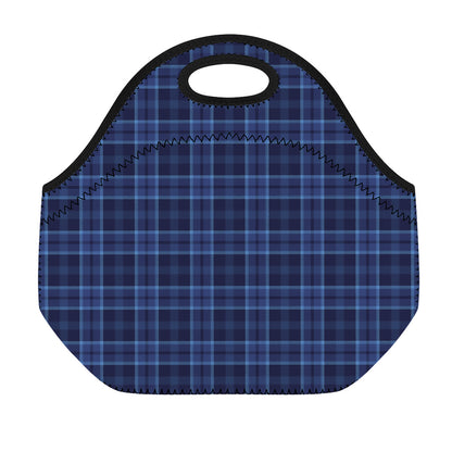 Blue Tartan Pattern Print Neoprene Lunch Bag