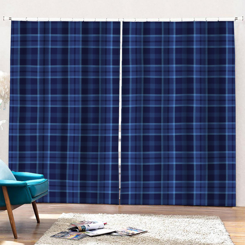 Blue Tartan Pattern Print Pencil Pleat Curtains