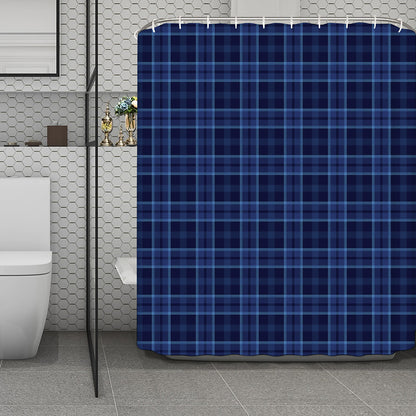 Blue Tartan Pattern Print Polyester Shower Curtain