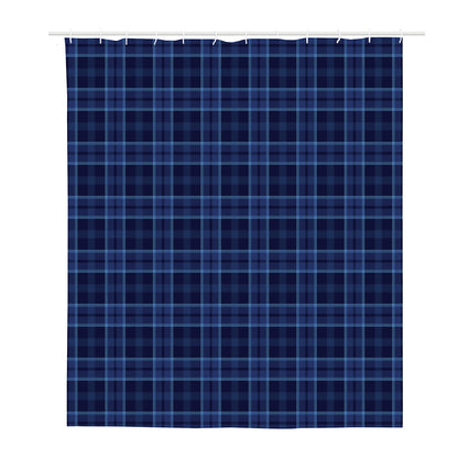 Blue Tartan Pattern Print Polyester Shower Curtain