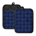 Blue Tartan Pattern Print Pot Holders With Pocket