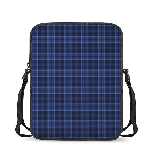 Blue Tartan Pattern Print Rectangular Crossbody Bag