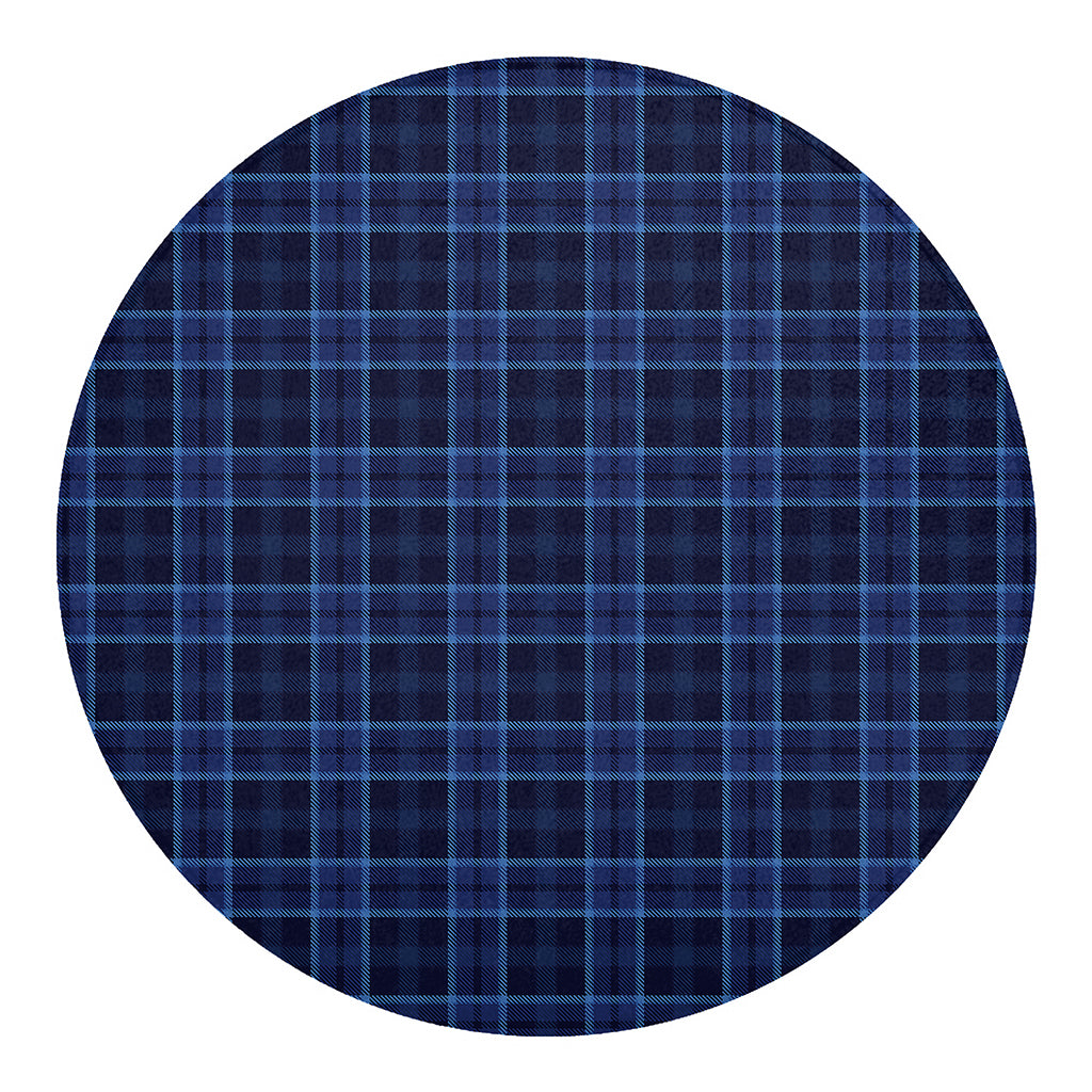 Blue Tartan Pattern Print Round Blanket