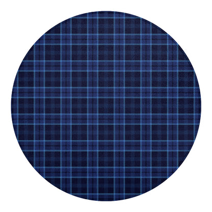 Blue Tartan Pattern Print Round Blanket
