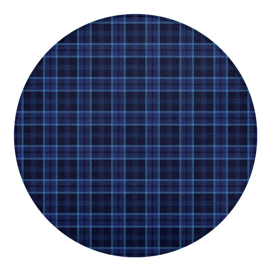 Blue Tartan Pattern Print Round Blanket