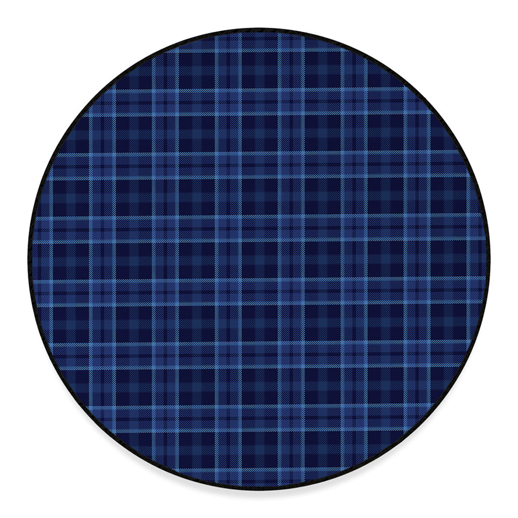 Blue Tartan Pattern Print Round Floor Mat