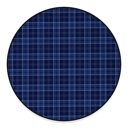 Blue Tartan Pattern Print Round Floor Mat
