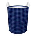 Blue Tartan Pattern Print Round Laundry Basket