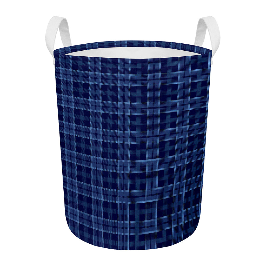 Blue Tartan Pattern Print Round Laundry Basket