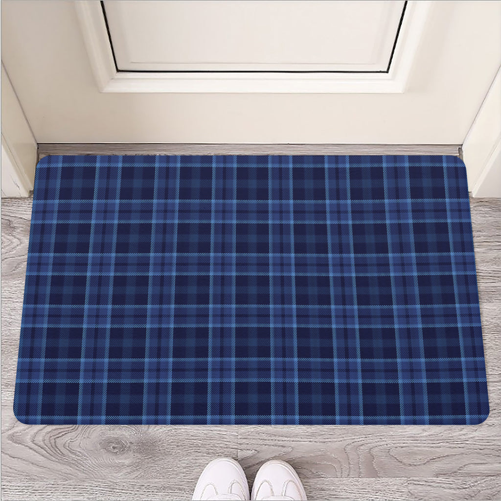Blue Tartan Pattern Print Rubber Doormat