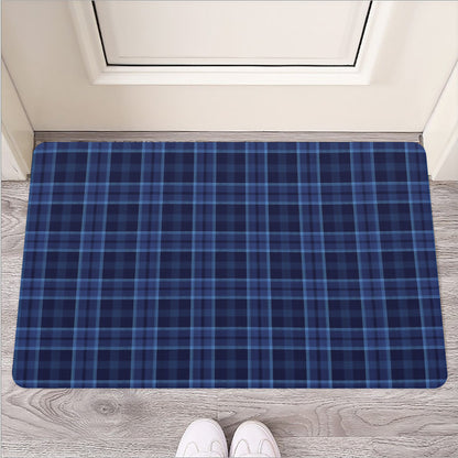 Blue Tartan Pattern Print Rubber Doormat