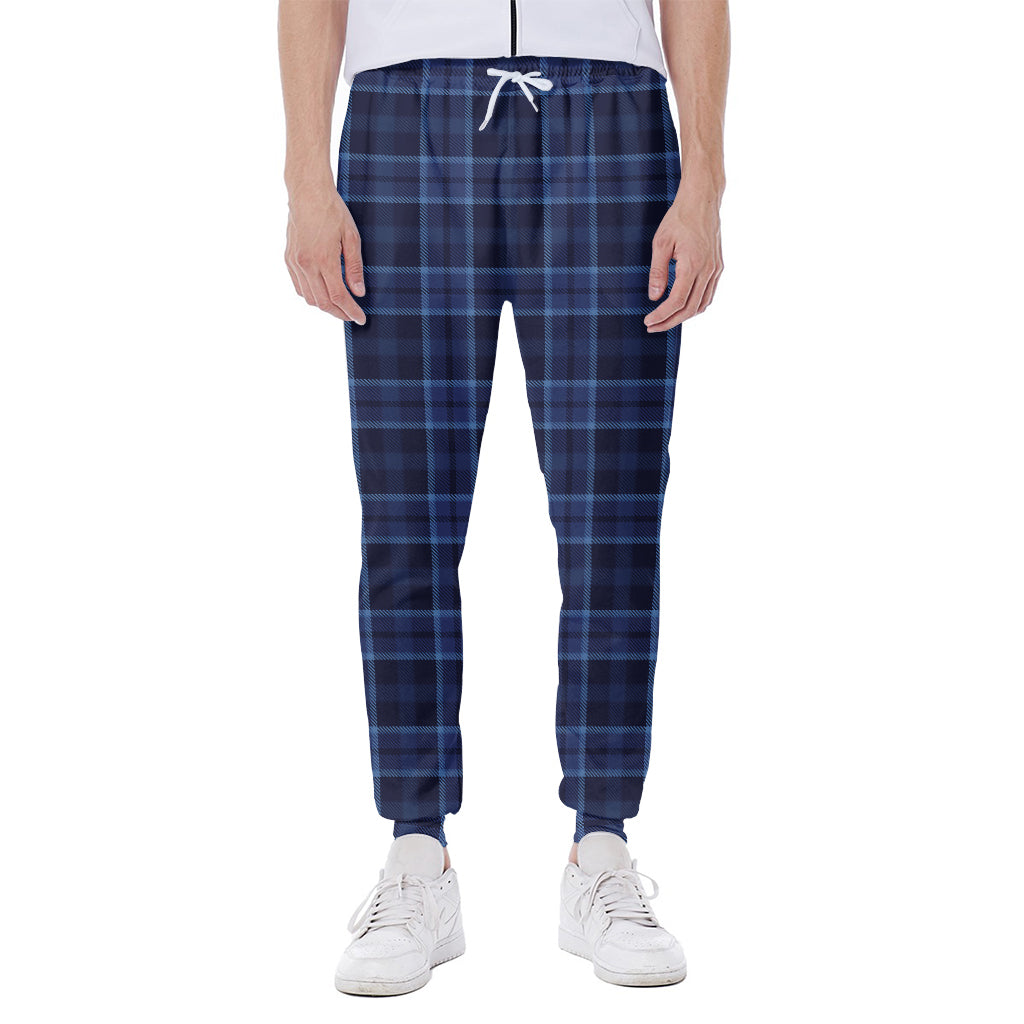 Blue Tartan Pattern Print Scuba Joggers