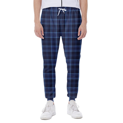 Blue Tartan Pattern Print Scuba Joggers