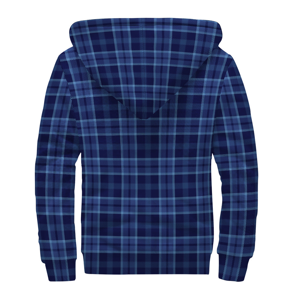 Blue Tartan Pattern Print Sherpa Lined Zip Up Hoodie