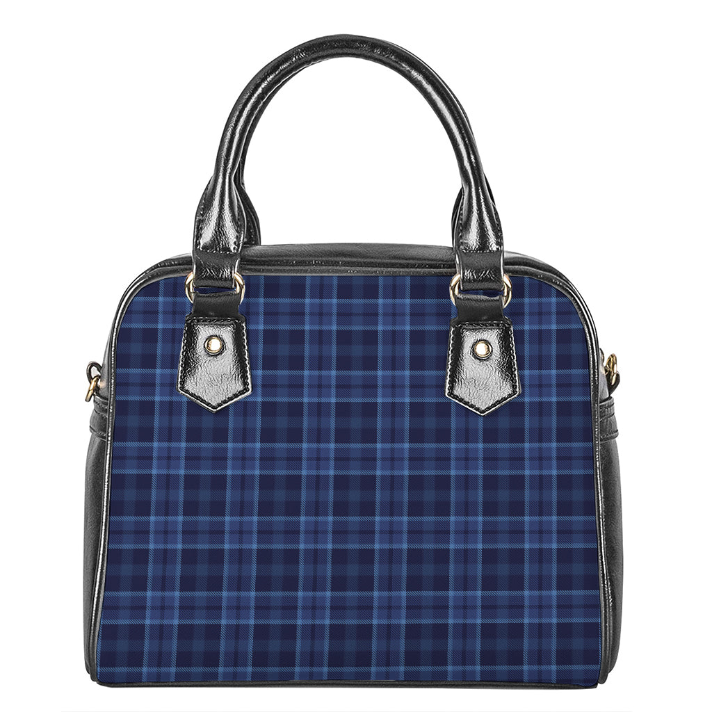 Blue Tartan Pattern Print Shoulder Handbag
