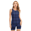 Blue Tartan Pattern Print Sleeveless One Piece Swimsuit