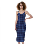 Blue Tartan Pattern Print Slim Fit Midi Cami Dress