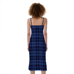 Blue Tartan Pattern Print Slim Fit Midi Cami Dress