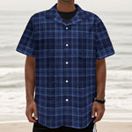 Blue Tartan Pattern Print Textured Short Sleeve Shirt