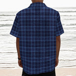 Blue Tartan Pattern Print Textured Short Sleeve Shirt