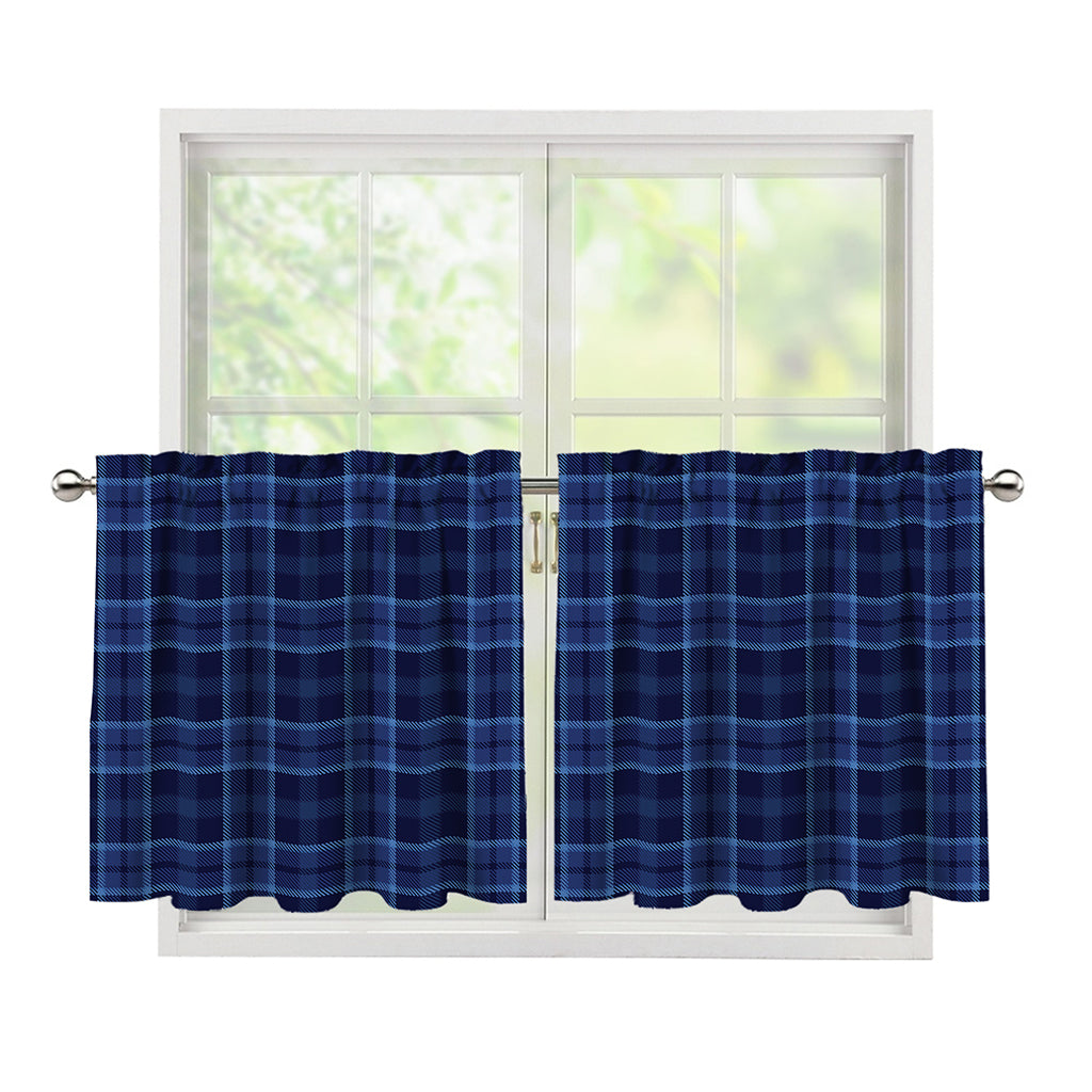 Blue Tartan Pattern Print Tier Curtains