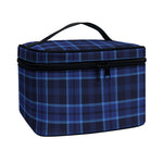 Blue Tartan Pattern Print Travel Makeup Bag