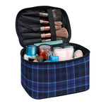 Blue Tartan Pattern Print Travel Makeup Bag