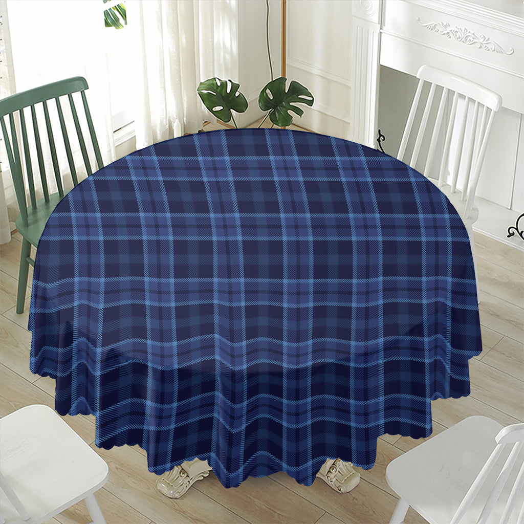 Blue Tartan Pattern Print Waterproof Round Tablecloth