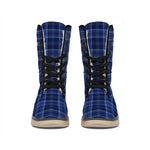 Blue Tartan Pattern Print Winter Boots