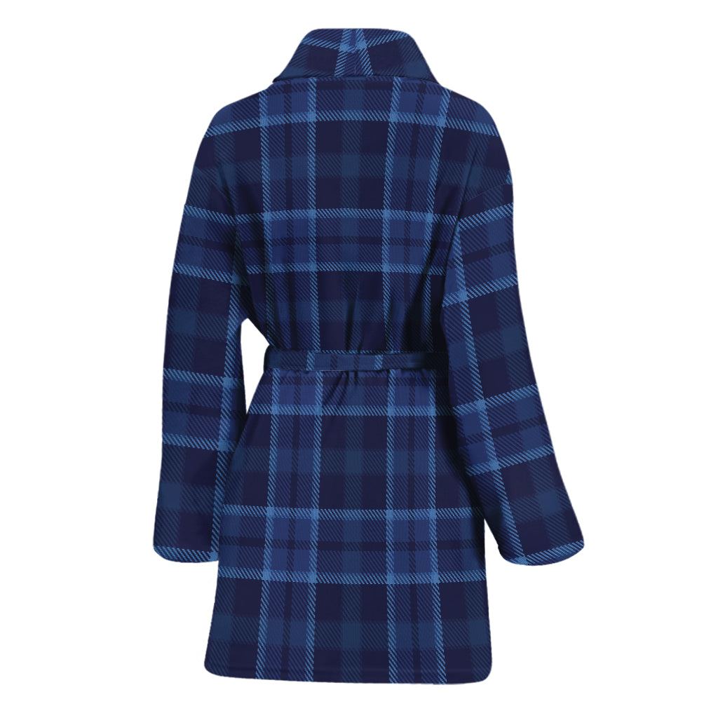 Blue Tartan Pattern Print Women's Bathrobe