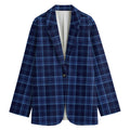 Blue Tartan Pattern Print Women's Cotton Blazer