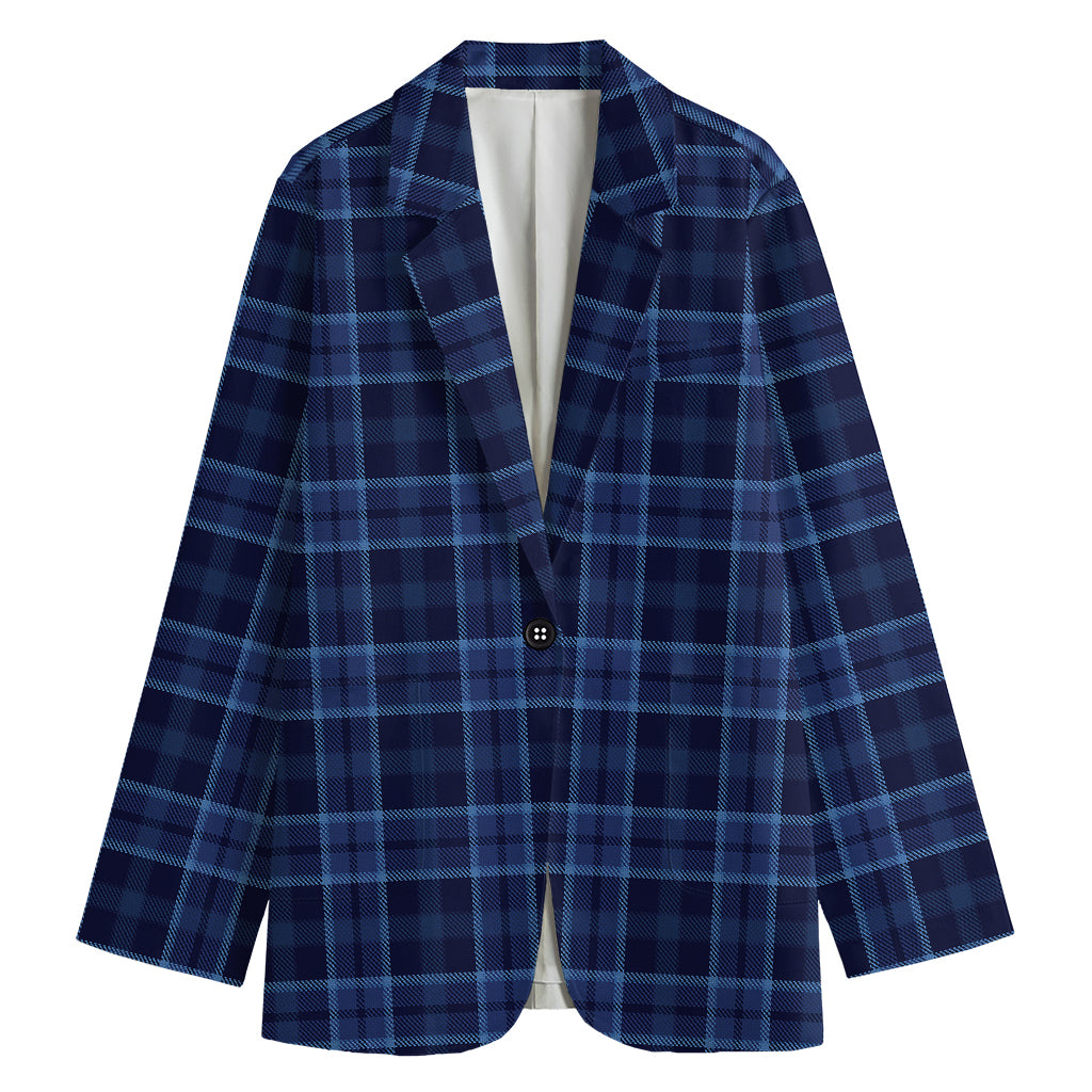 Blue Tartan Pattern Print Women's Cotton Blazer