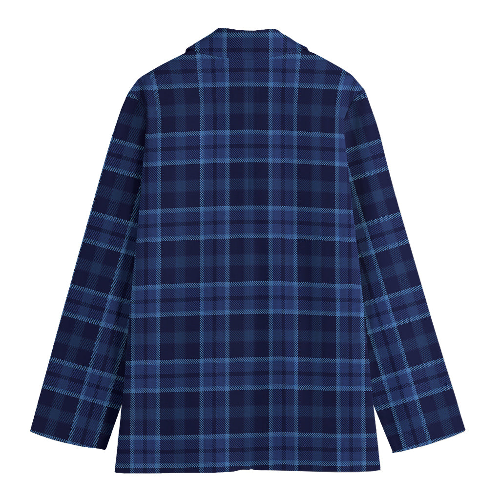 Blue Tartan Pattern Print Women's Cotton Blazer