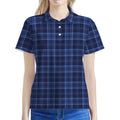 Blue Tartan Pattern Print Women's Polo Shirt
