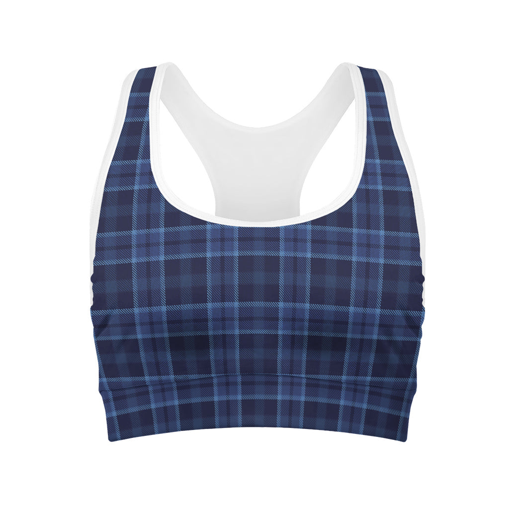 Blue Tartan Pattern Print Women's Sports Bra