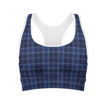 Blue Tartan Pattern Print Women's Sports Bra