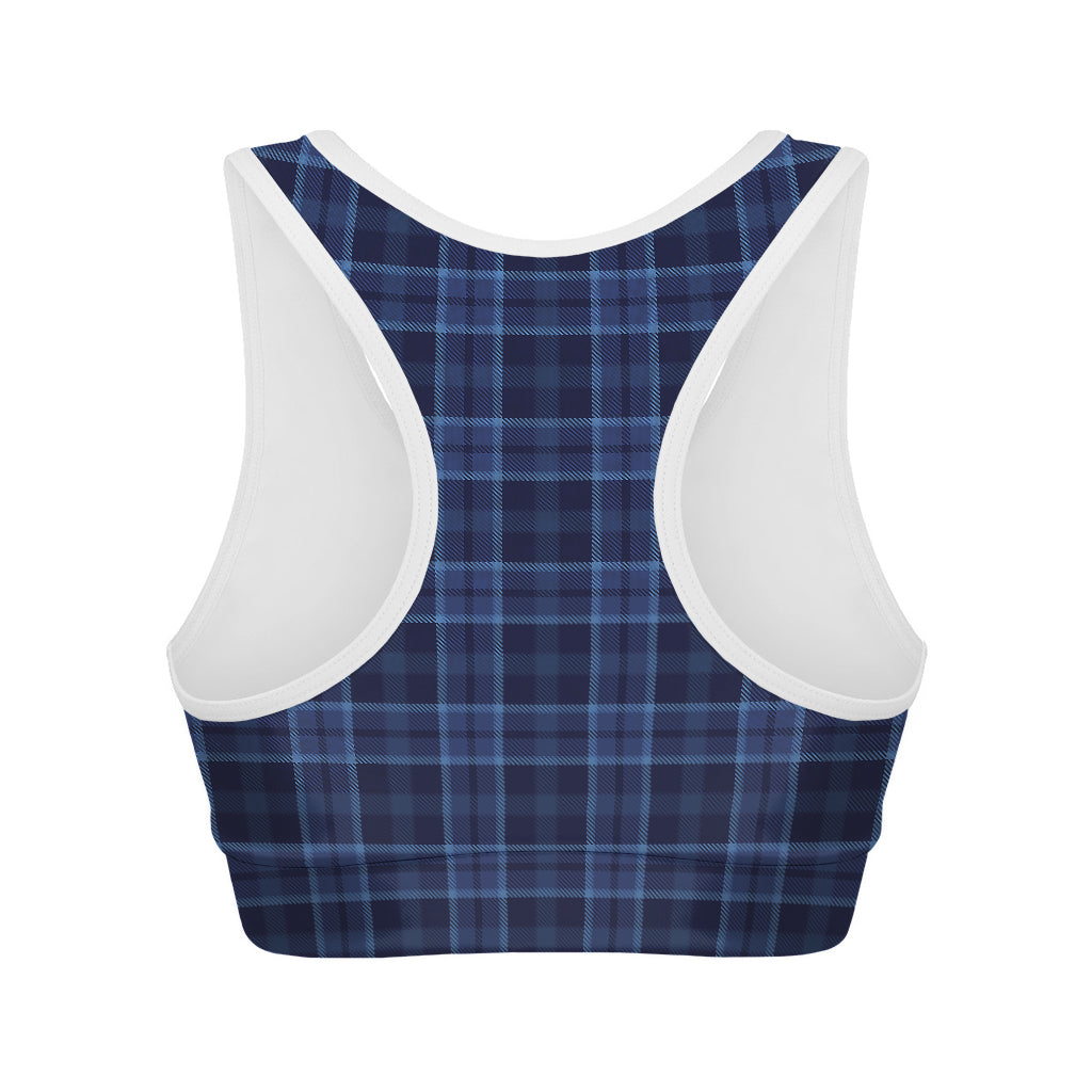 Blue Tartan Pattern Print Women's Sports Bra