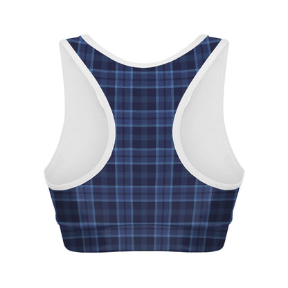 Blue Tartan Pattern Print Women's Sports Bra
