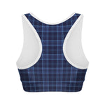 Blue Tartan Pattern Print Women's Sports Bra