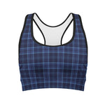Blue Tartan Pattern Print Women's Sports Bra