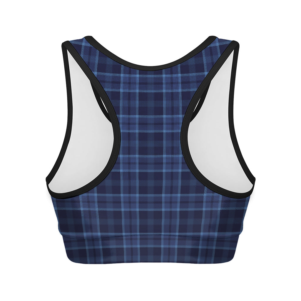 Blue Tartan Pattern Print Women's Sports Bra