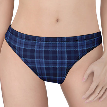 Blue Tartan Pattern Print Women's Thong