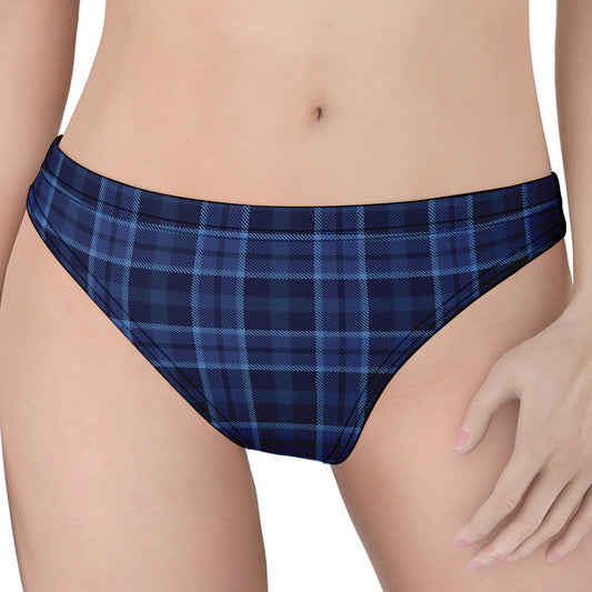 Blue Tartan Pattern Print Women's Thong