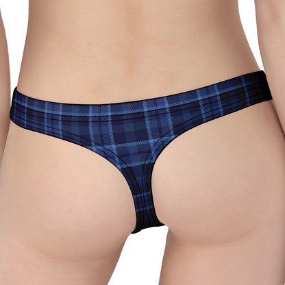Blue Tartan Pattern Print Women's Thong