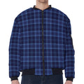 Blue Tartan Pattern Print Zip Sleeve Bomber Jacket