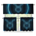 Blue Taurus Zodiac Sign Print 3 Piece Kitchen Curtains